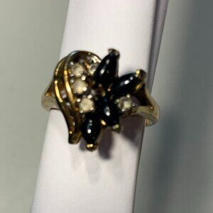 Vintage Seta Onyx and Cubic Zirconia Cocktail Ring, size 8